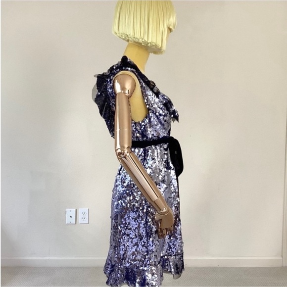 Free People Purple Lavender Purple Sequin V Neck Mini Dress SZ 2 - Picture 2 of 5